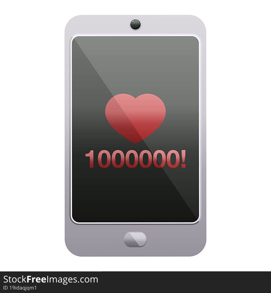 Mobile Phone Showing 1000000 Likes Graphic Icon