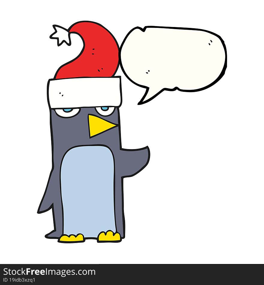 speech bubble cartoon penguin in christmas hat