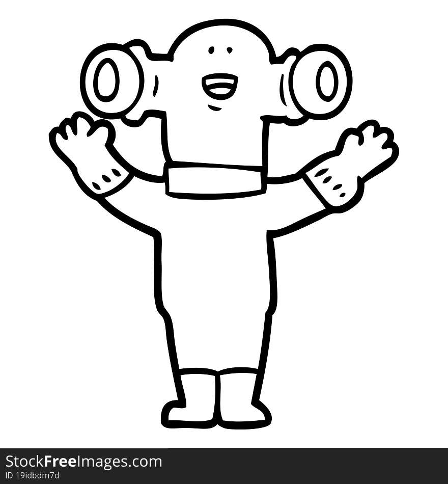 friendly cartoon alien waving. friendly cartoon alien waving