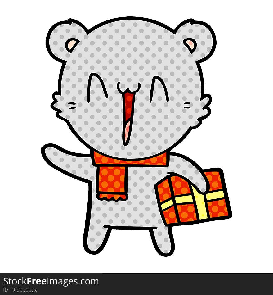 bear cartoon chraracter with present. bear cartoon chraracter with present