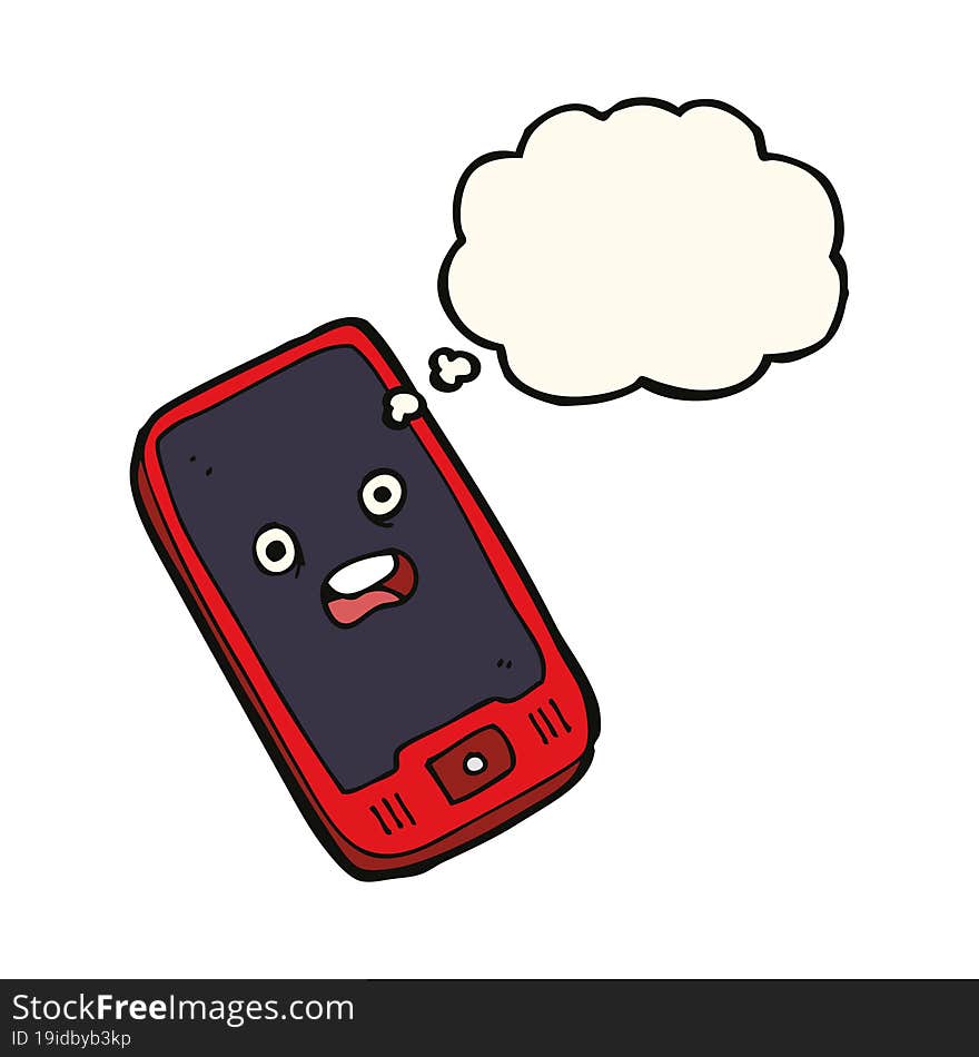 cartoon mobile phone with thought bubble