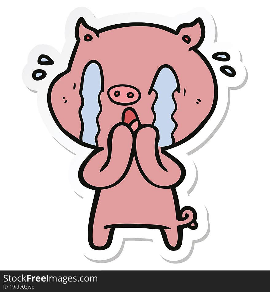 sticker of a crying pig cartoon