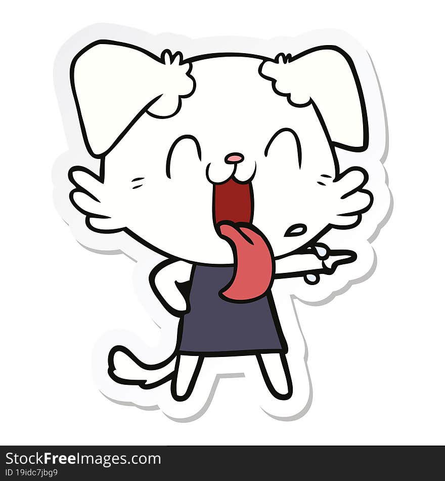 sticker of a cartoon panting dog in dress