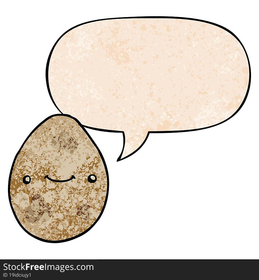 cartoon egg and speech bubble in retro texture style