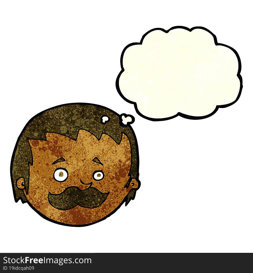 cartoon man with mustache with thought bubble