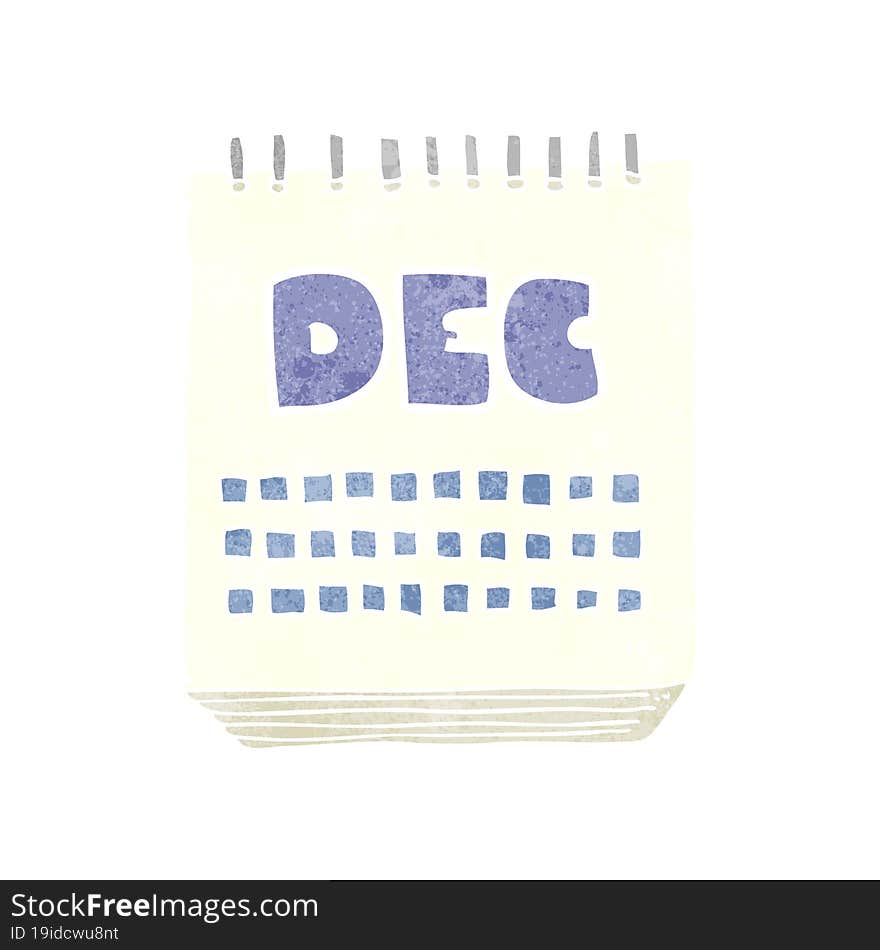 freehand retro cartoon calendar showing month of december