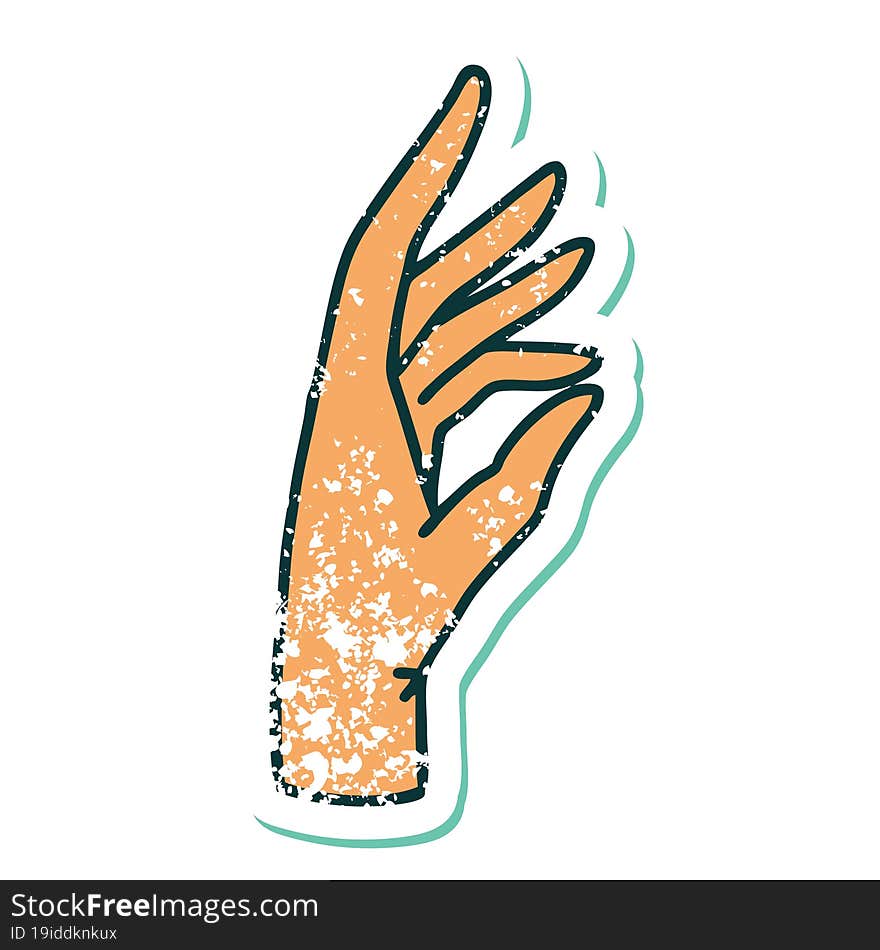 distressed sticker tattoo style icon of a hand