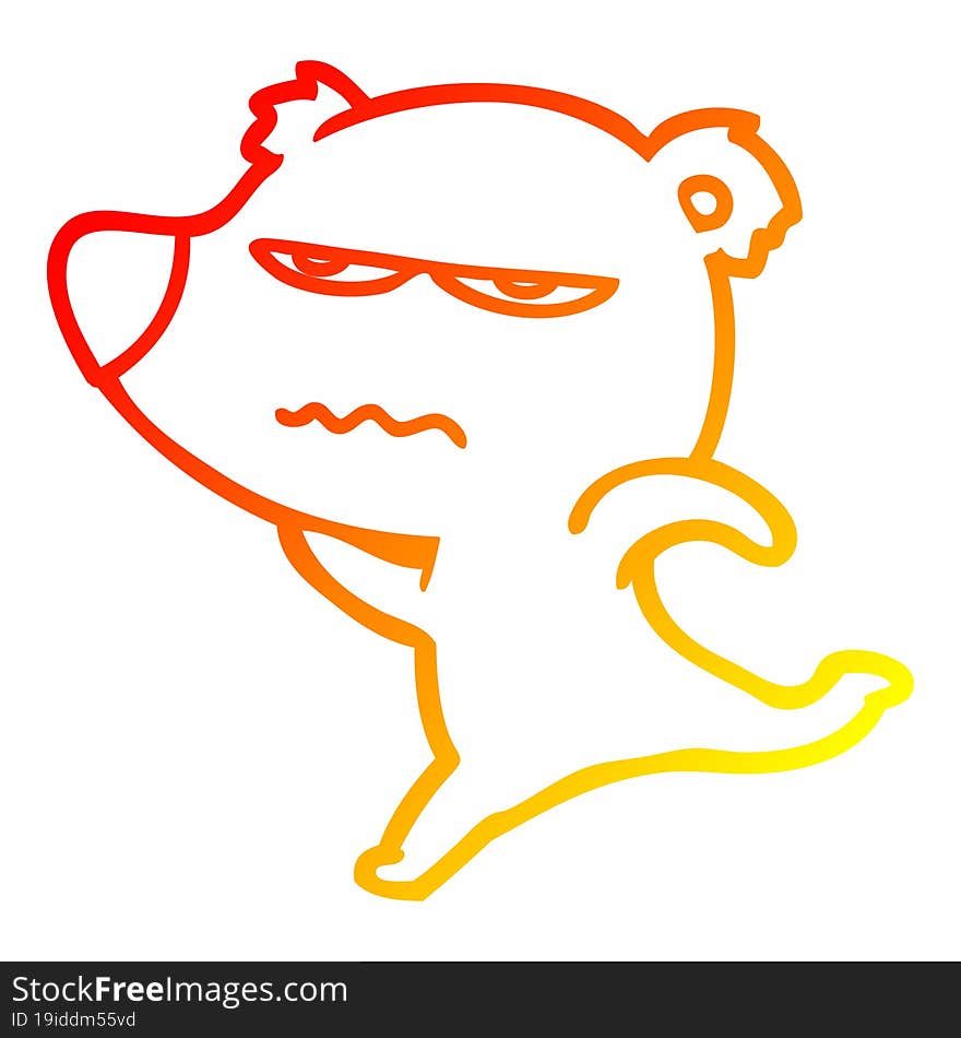 warm gradient line drawing annoyed bear cartoon running