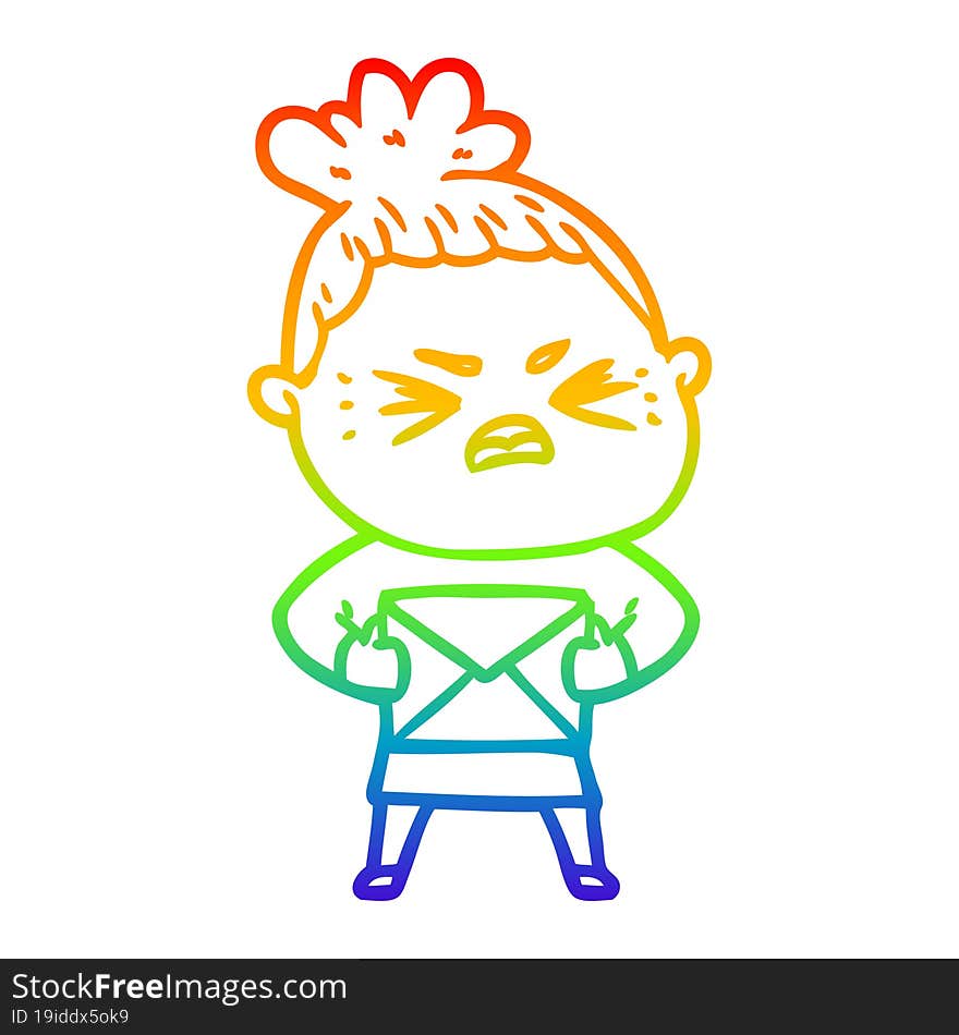 rainbow gradient line drawing cartoon angry woman