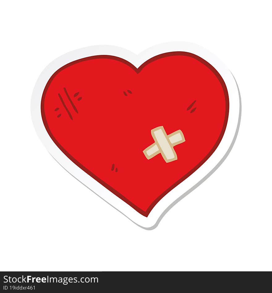 sticker of a cartoon love heart with sticking plaster