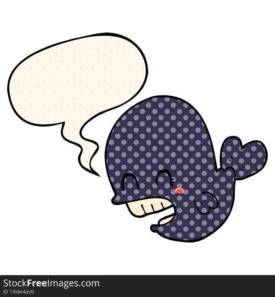 cartoon whale and speech bubble in comic book style