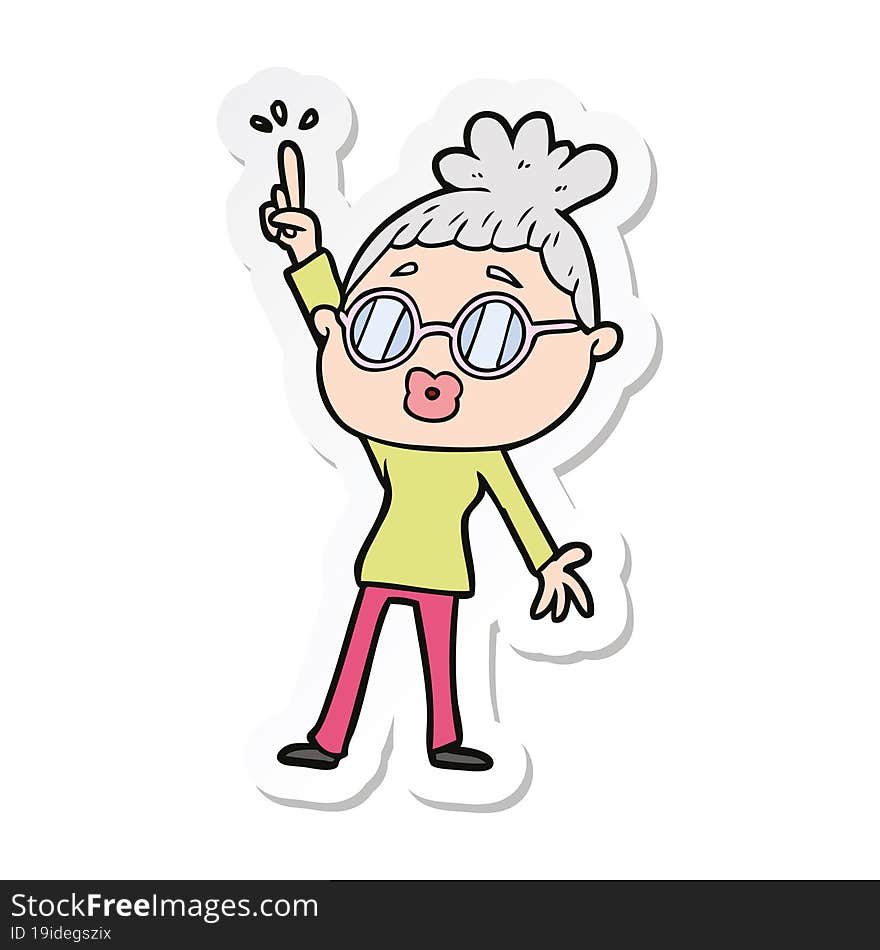 sticker of a cartoon dancing woman wearing spectacles