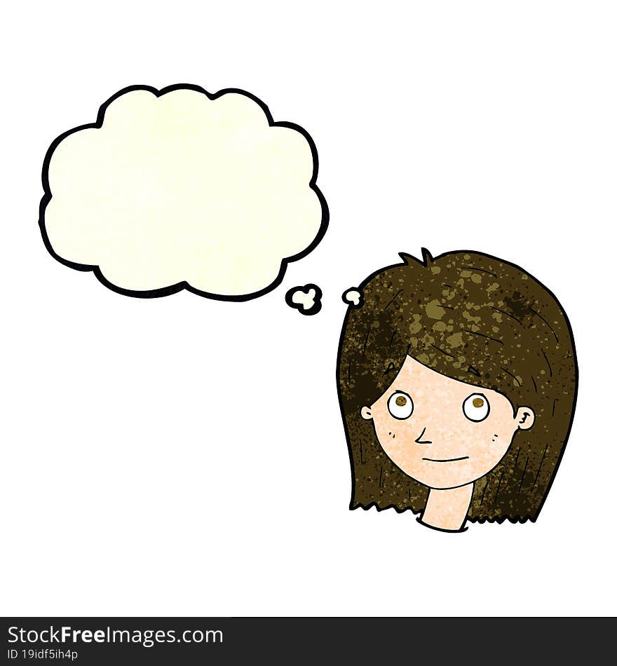 Cartoon Happy Female Face With Thought Bubble