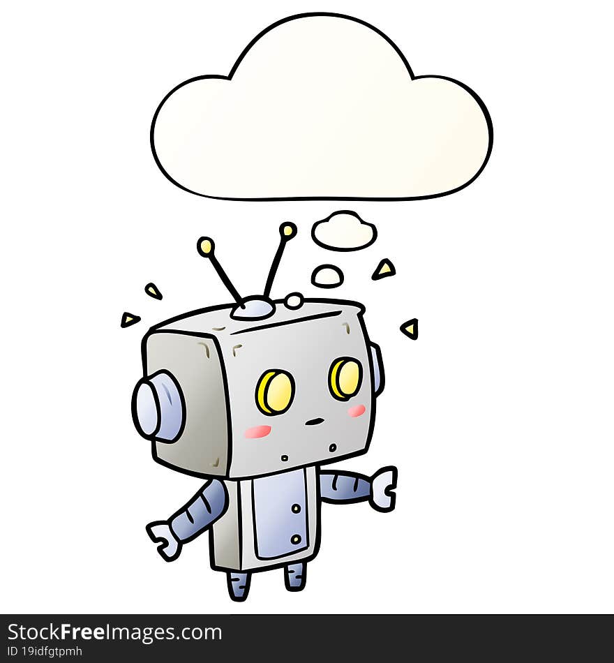 cartoon robot and thought bubble in smooth gradient style