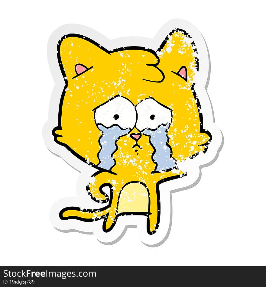 distressed sticker of a cartoon crying cat