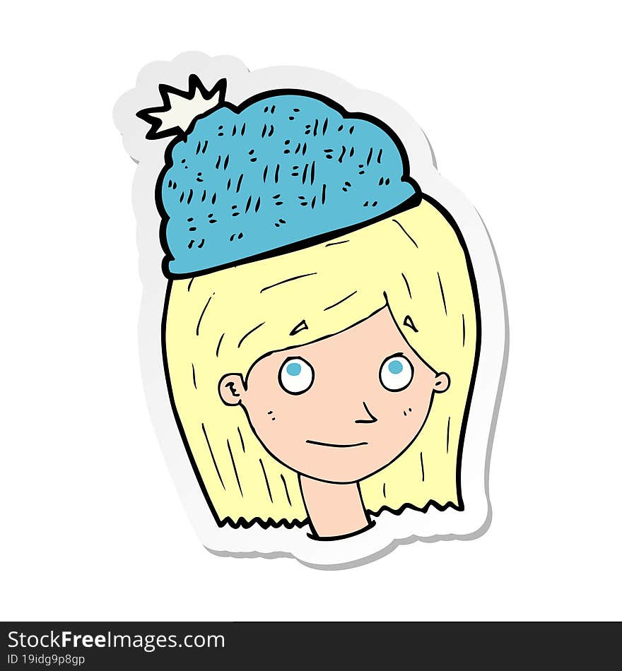 Sticker Of A Cartoon Woman Wearing Winter Hat