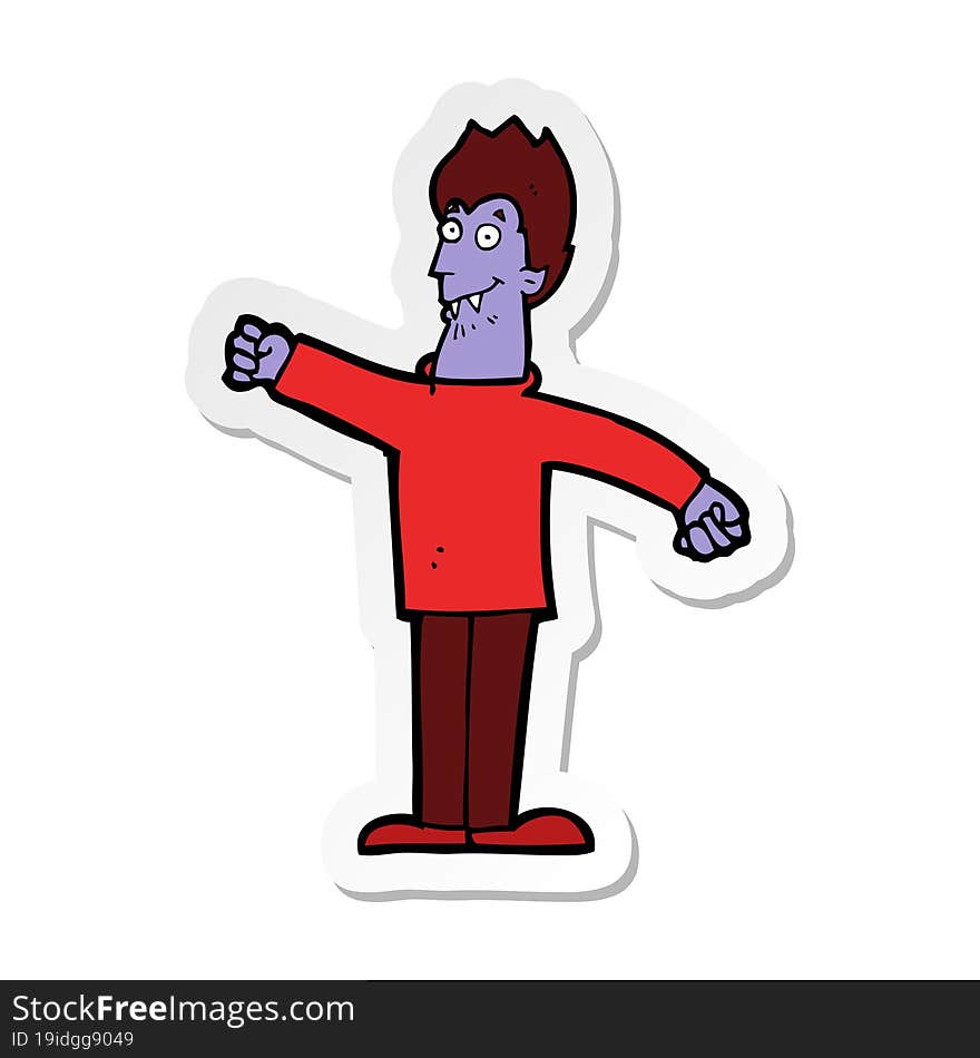 Sticker Of A Cartoon Happy Vampire