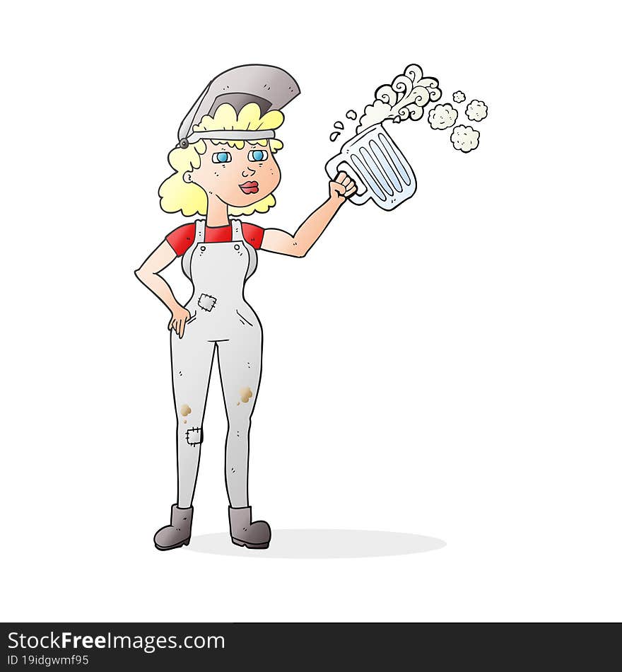 Cartoon Hard Working Woman With Beer