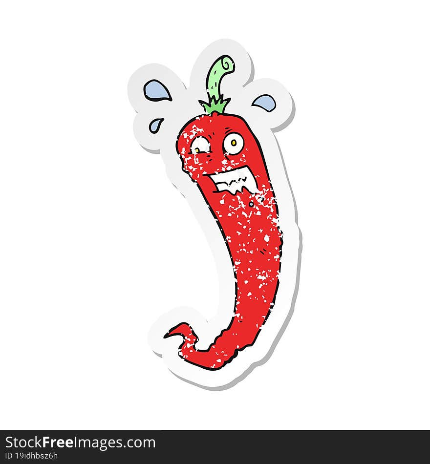 retro distressed sticker of a hot chilli pepper cartoon