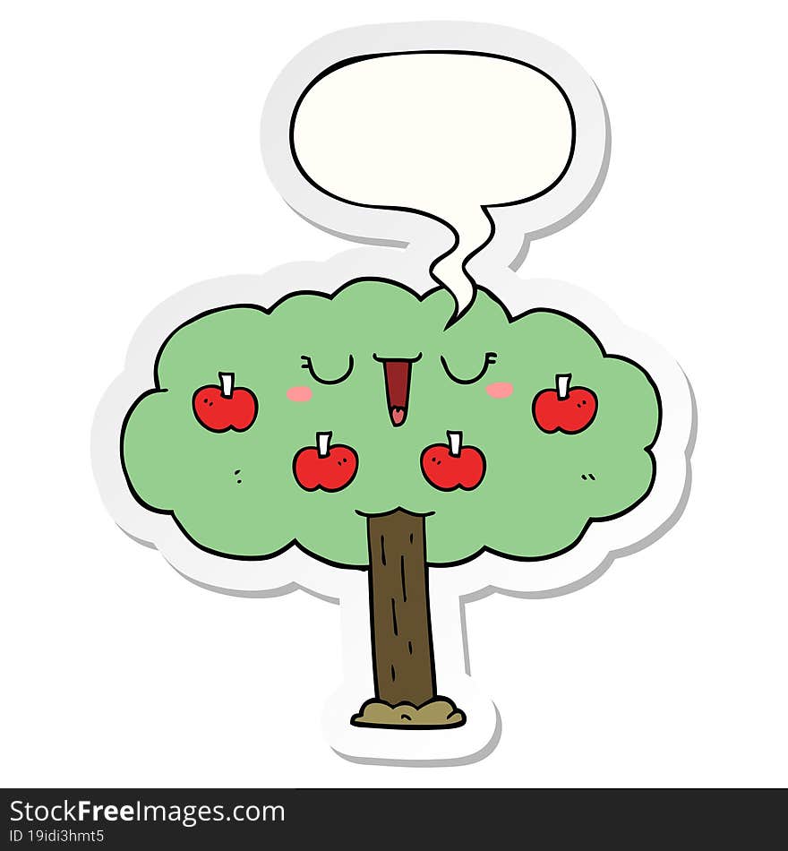 Cartoon Apple Tree And Speech Bubble Sticker