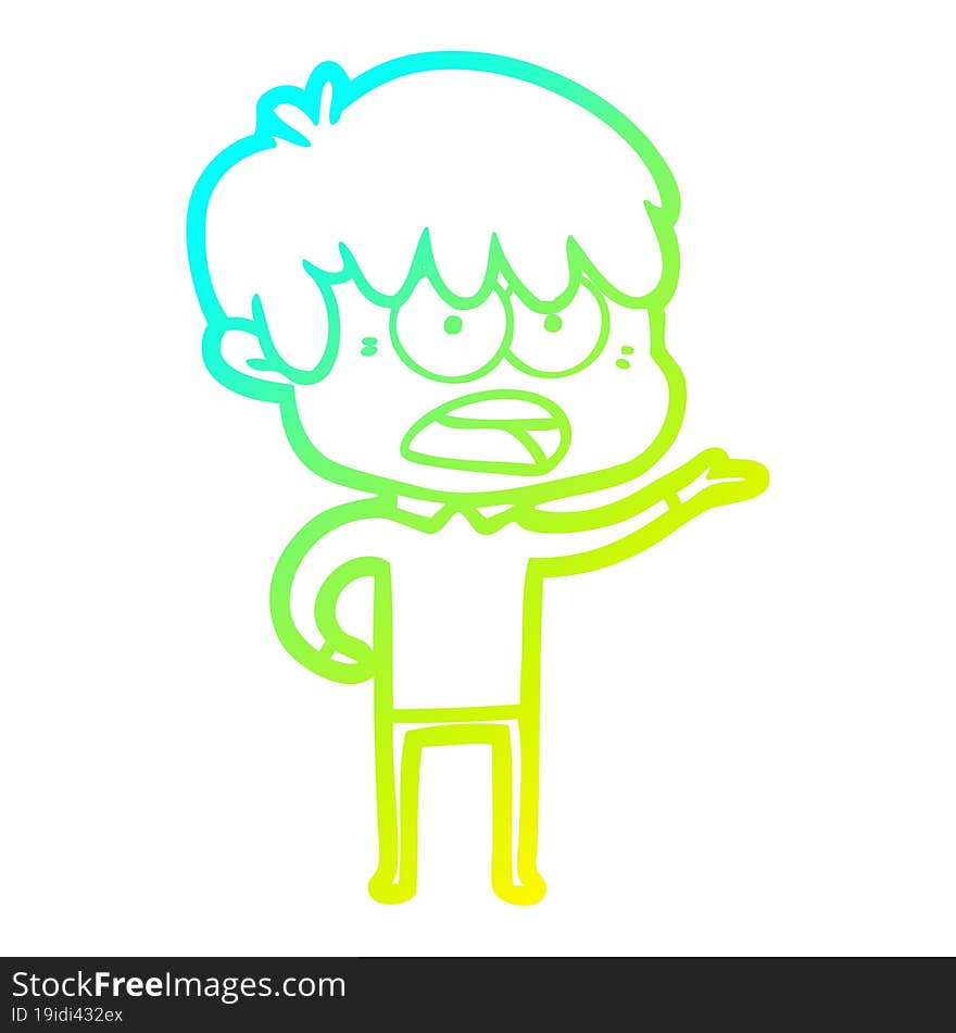 cold gradient line drawing worried cartoon boy