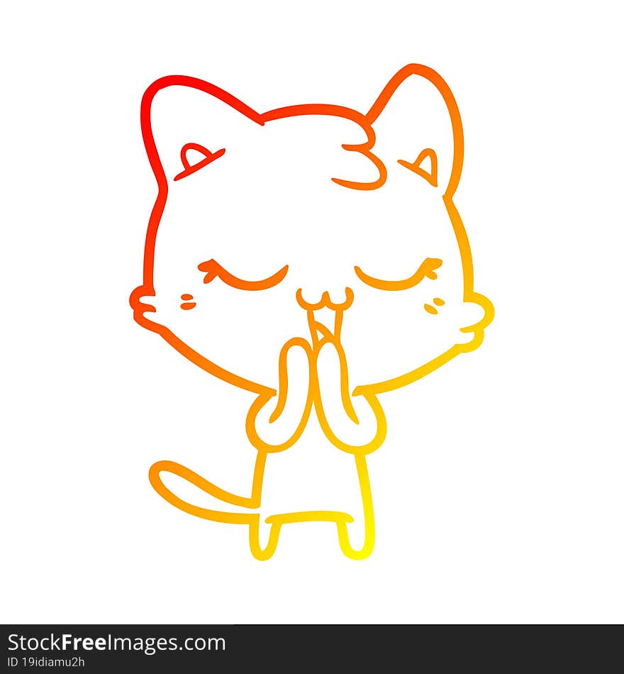 warm gradient line drawing of a happy cartoon cat