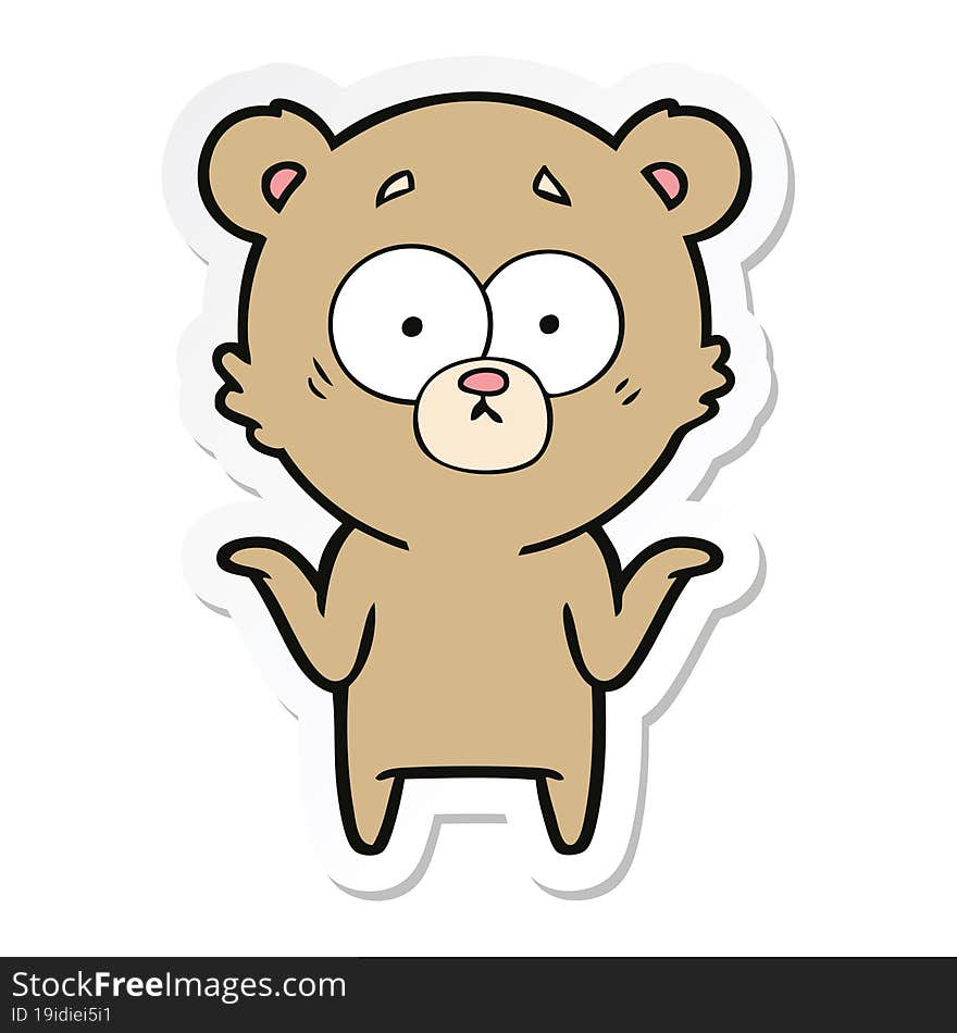 sticker of a cartoon bear shrugging shoulders