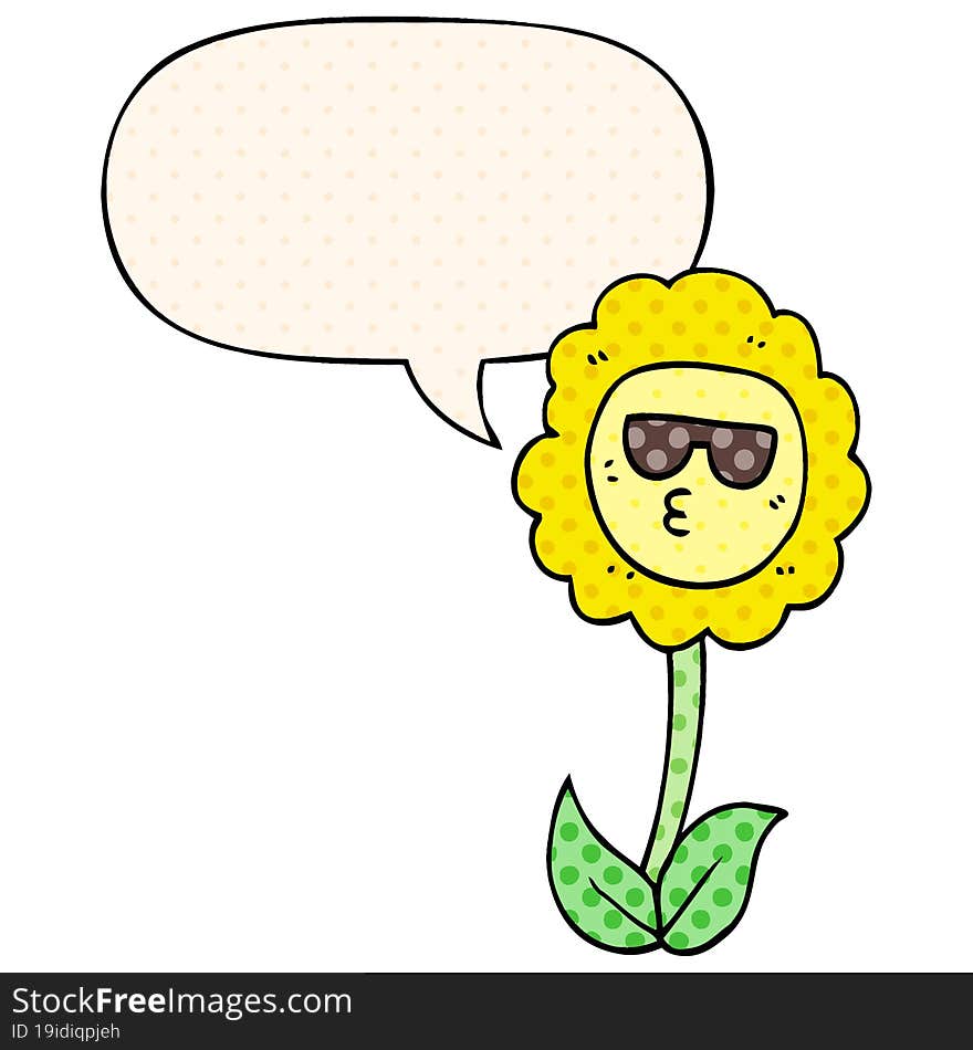 Cartoon Flower And Speech Bubble In Comic Book Style