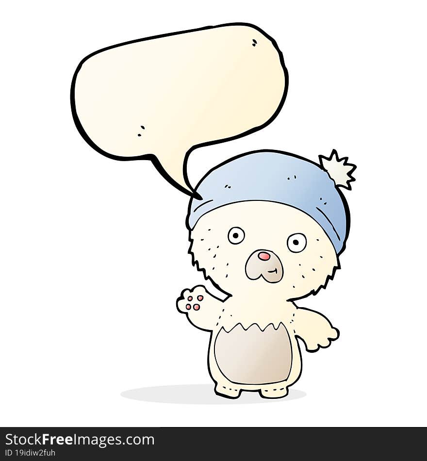 cartoon cute teddy bear in hat with speech bubble