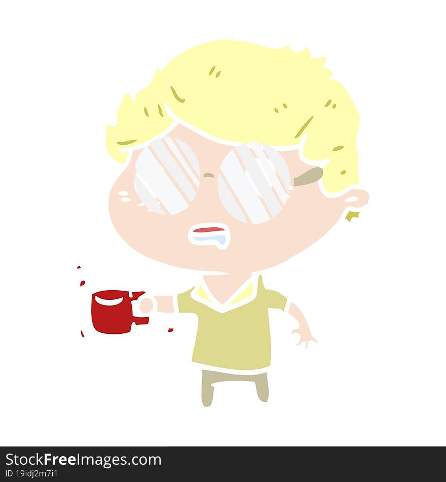 flat color style cartoon man with cup of coffee. flat color style cartoon man with cup of coffee