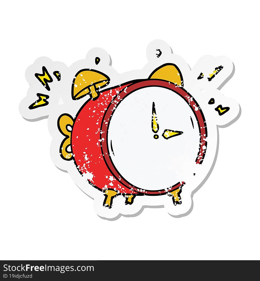 Distressed Sticker Of A Cartoon Ringing Alarm Clock