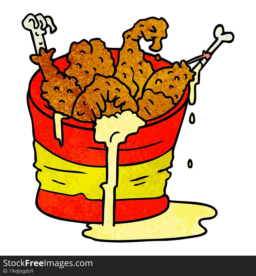 hand drawn textured cartoon doodle bucket of fried chicken