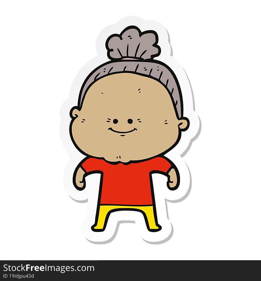 sticker of a cartoon happy old woman