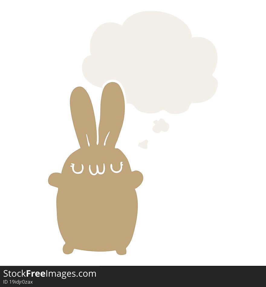 cartoon rabbit with thought bubble in retro style