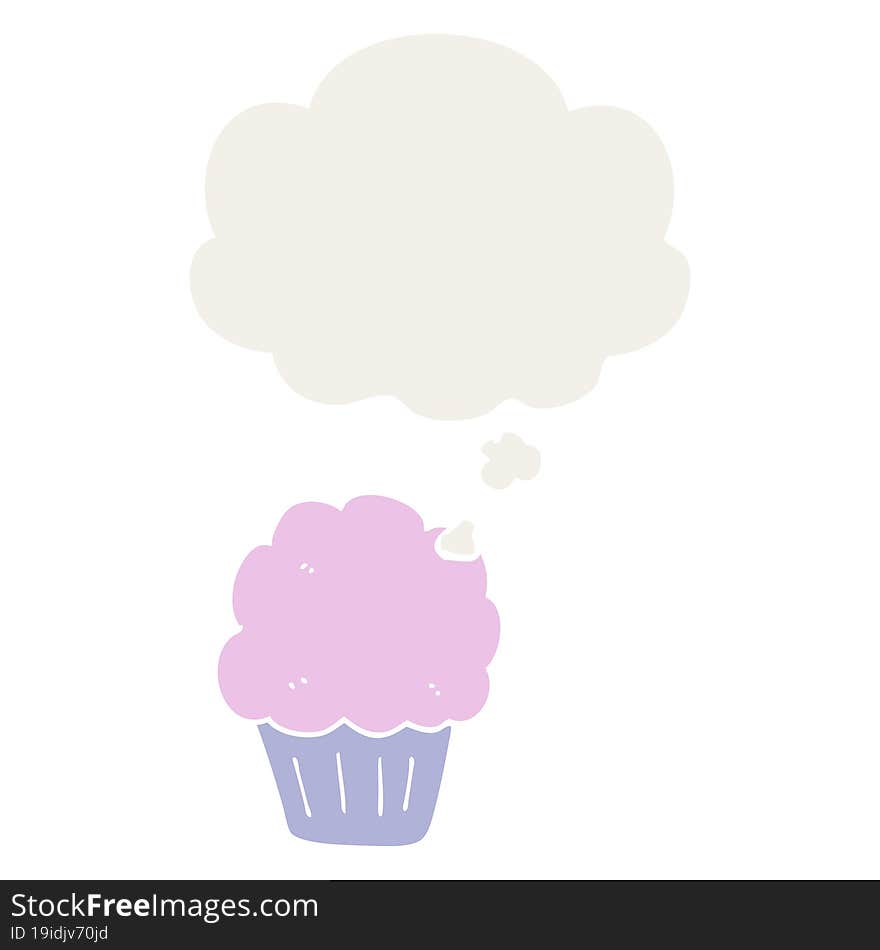 Cartoon Cupcake And Thought Bubble In Retro Style