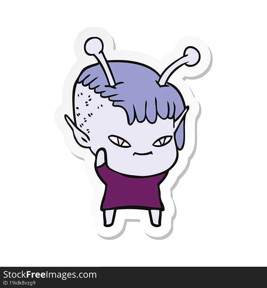 sticker of a cute cartoon alien girl