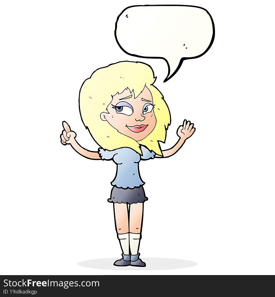 Cartoon Woman With Idea With Speech Bubble