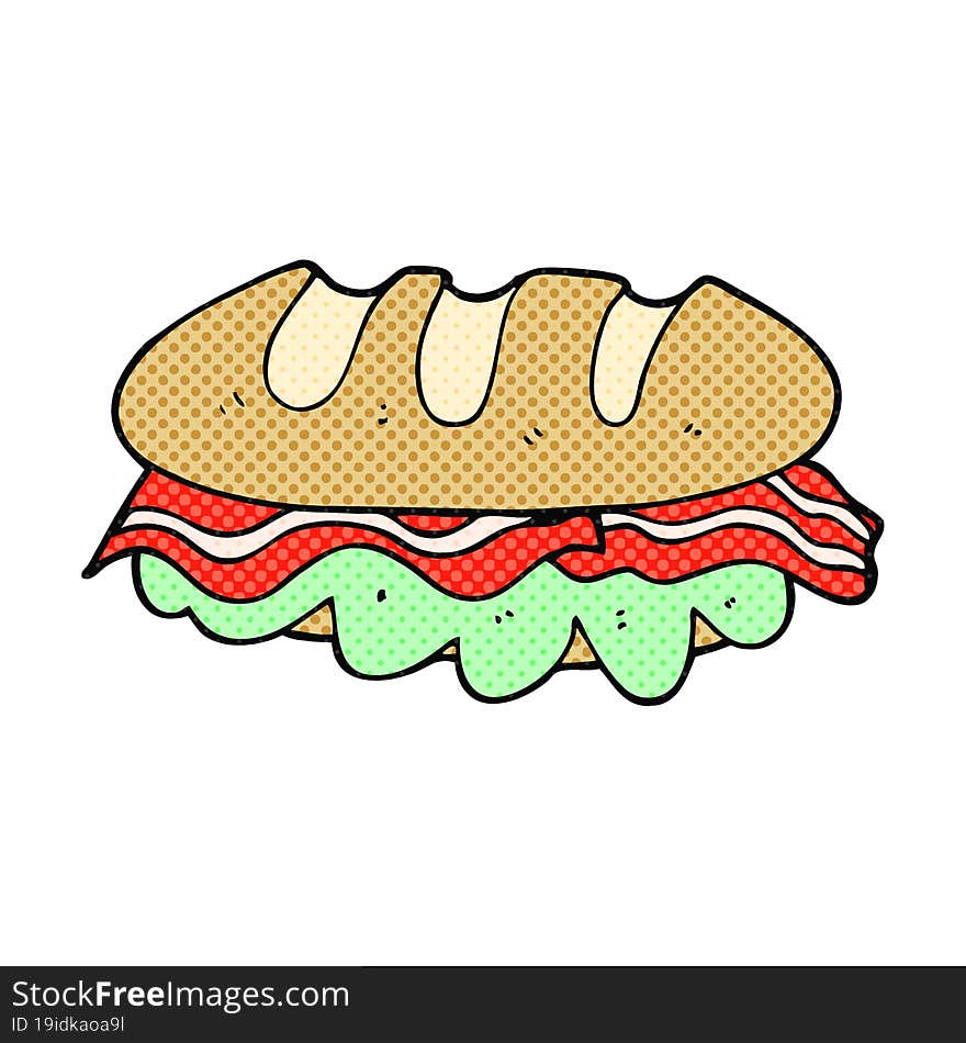 freehand drawn cartoon huge sandwich