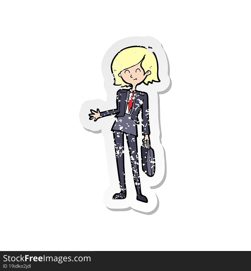 retro distressed sticker of a cartoon businesswoman