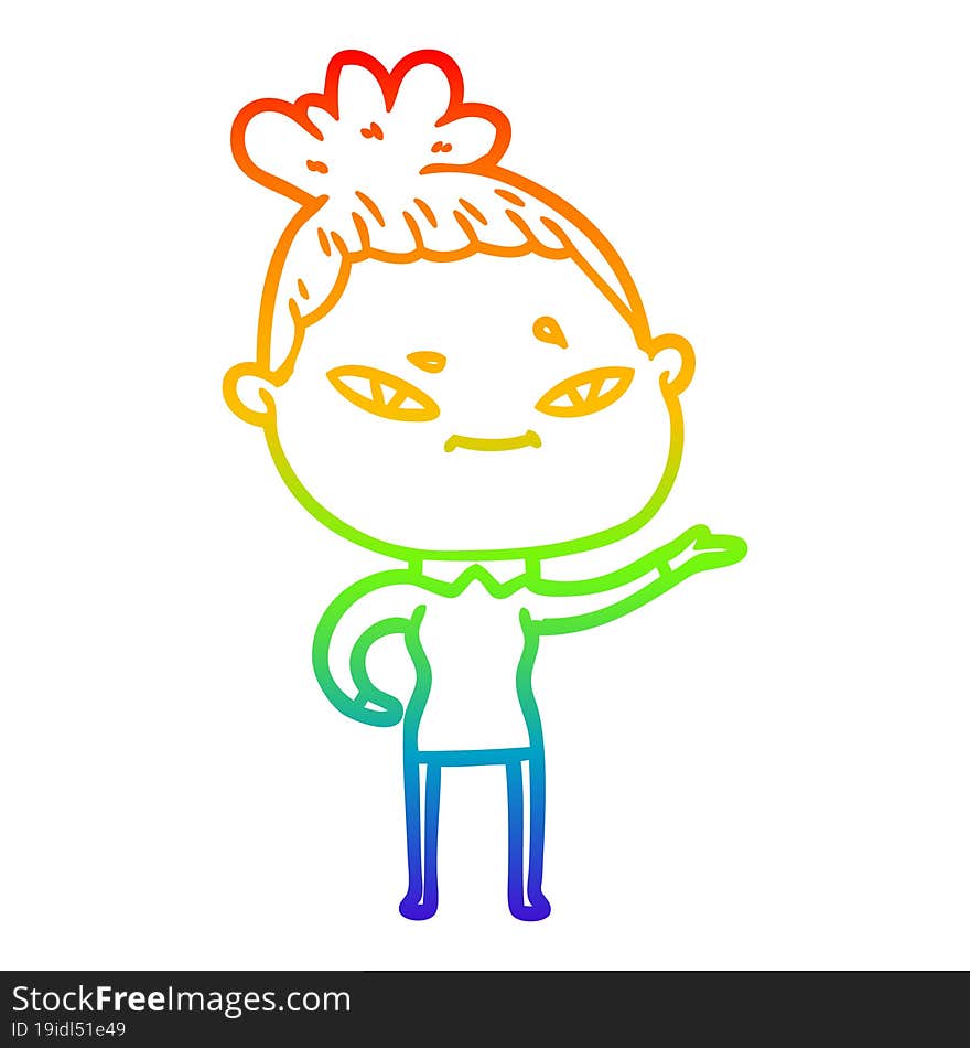 rainbow gradient line drawing of a cartoon woman