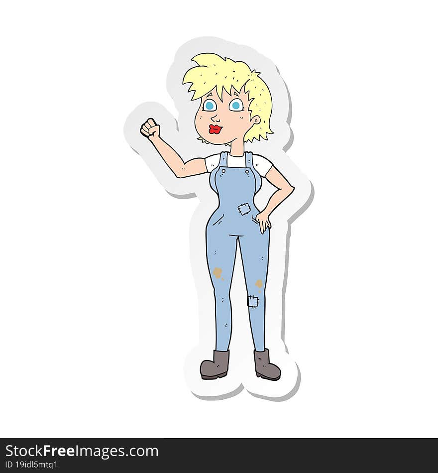 sticker of a cartoon confident farmer woman