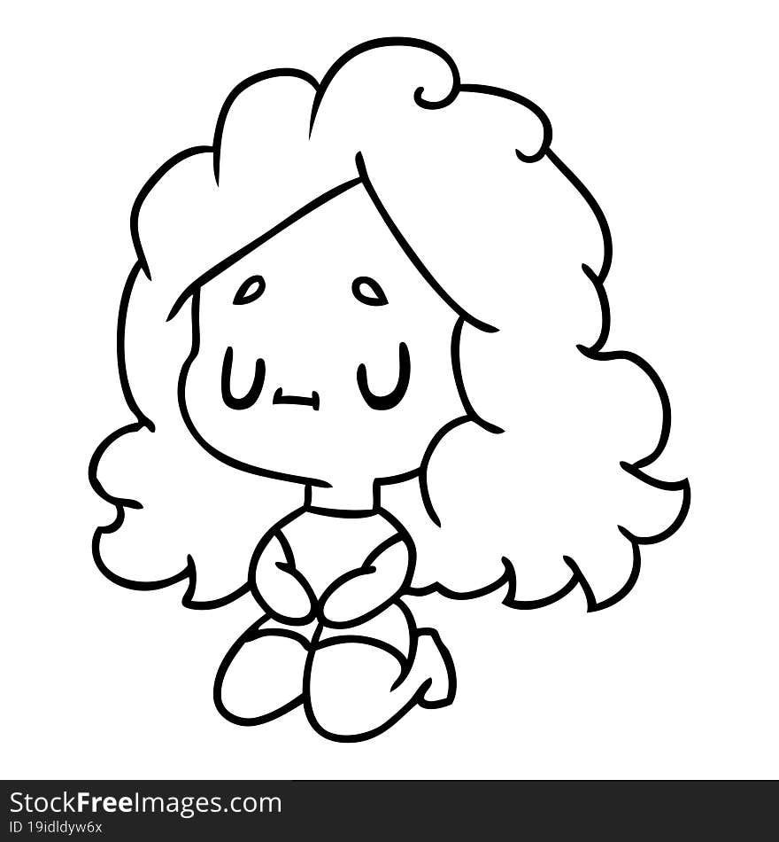 line drawing illustration of a cute kawaii girl. line drawing illustration of a cute kawaii girl