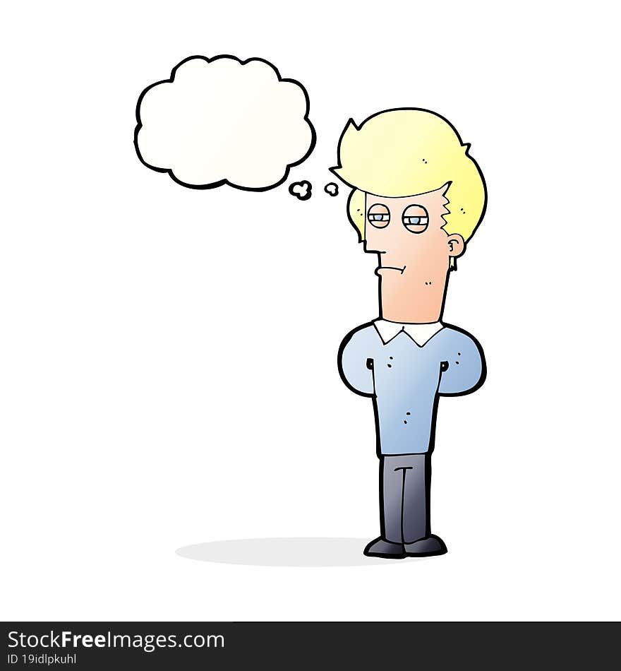 cartoon jaded man with thought bubble