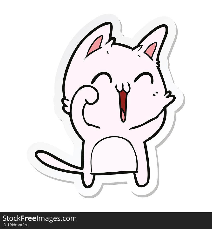 Sticker Of A Happy Cartoon Cat Meowing