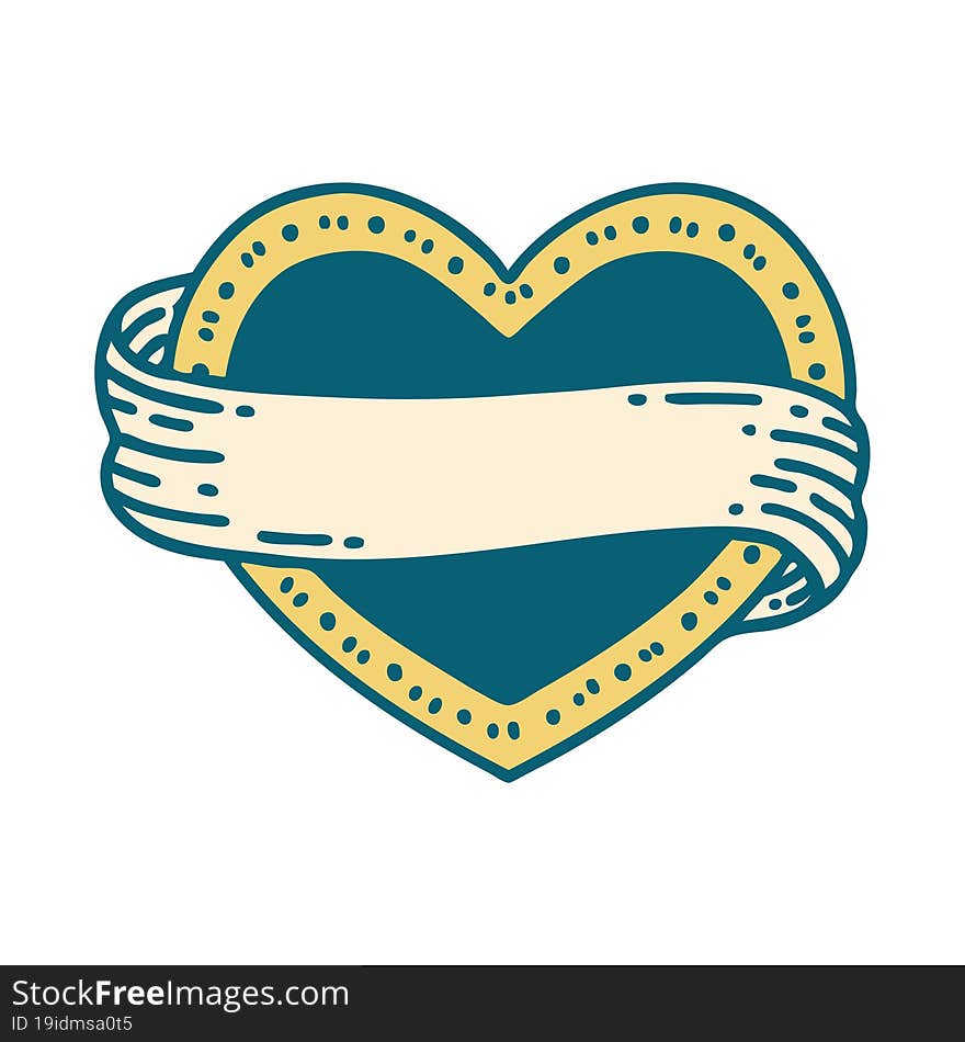 iconic tattoo style image of a heart and banner. iconic tattoo style image of a heart and banner