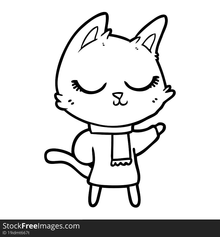 calm cartoon cat wearing scarf. calm cartoon cat wearing scarf