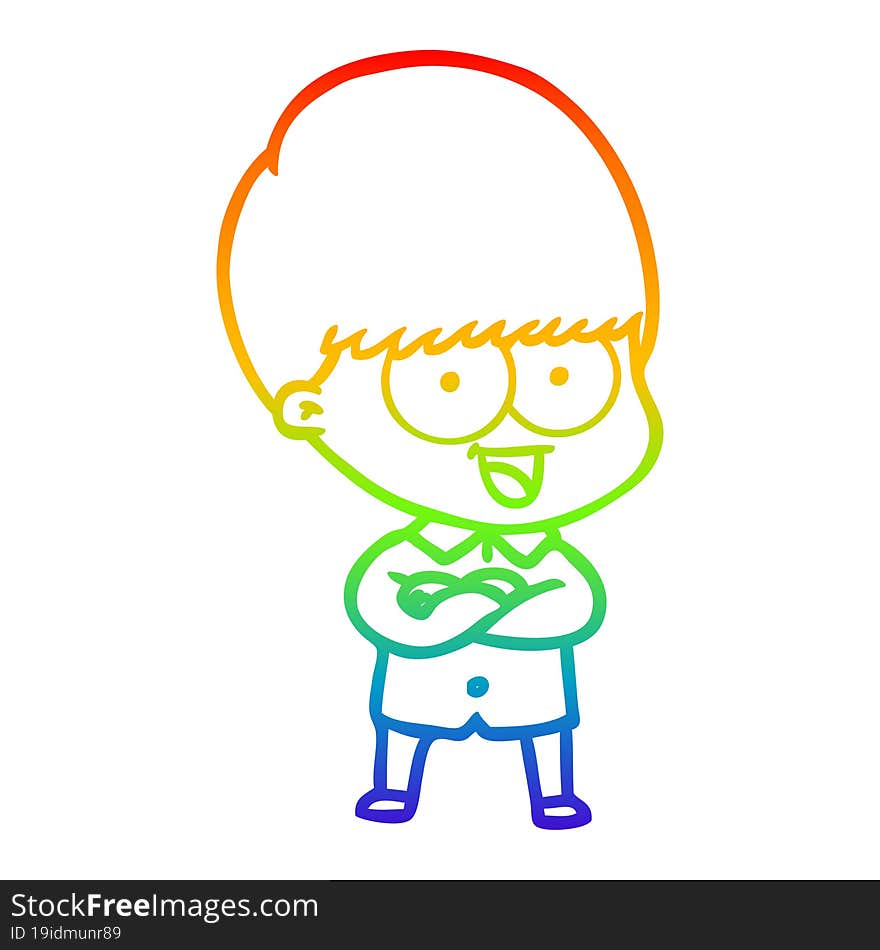 rainbow gradient line drawing of a happy cartoon boy