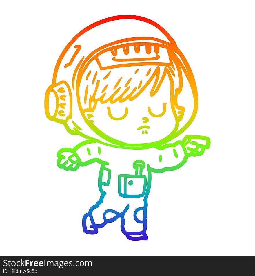 rainbow gradient line drawing of a cartoon astronaut woman