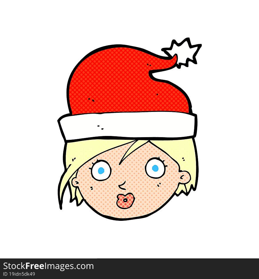 Cartoon Woman Wearing Christmas Hat