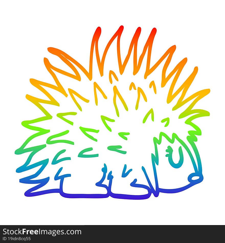 rainbow gradient line drawing of a cartoon spiky hedgehog